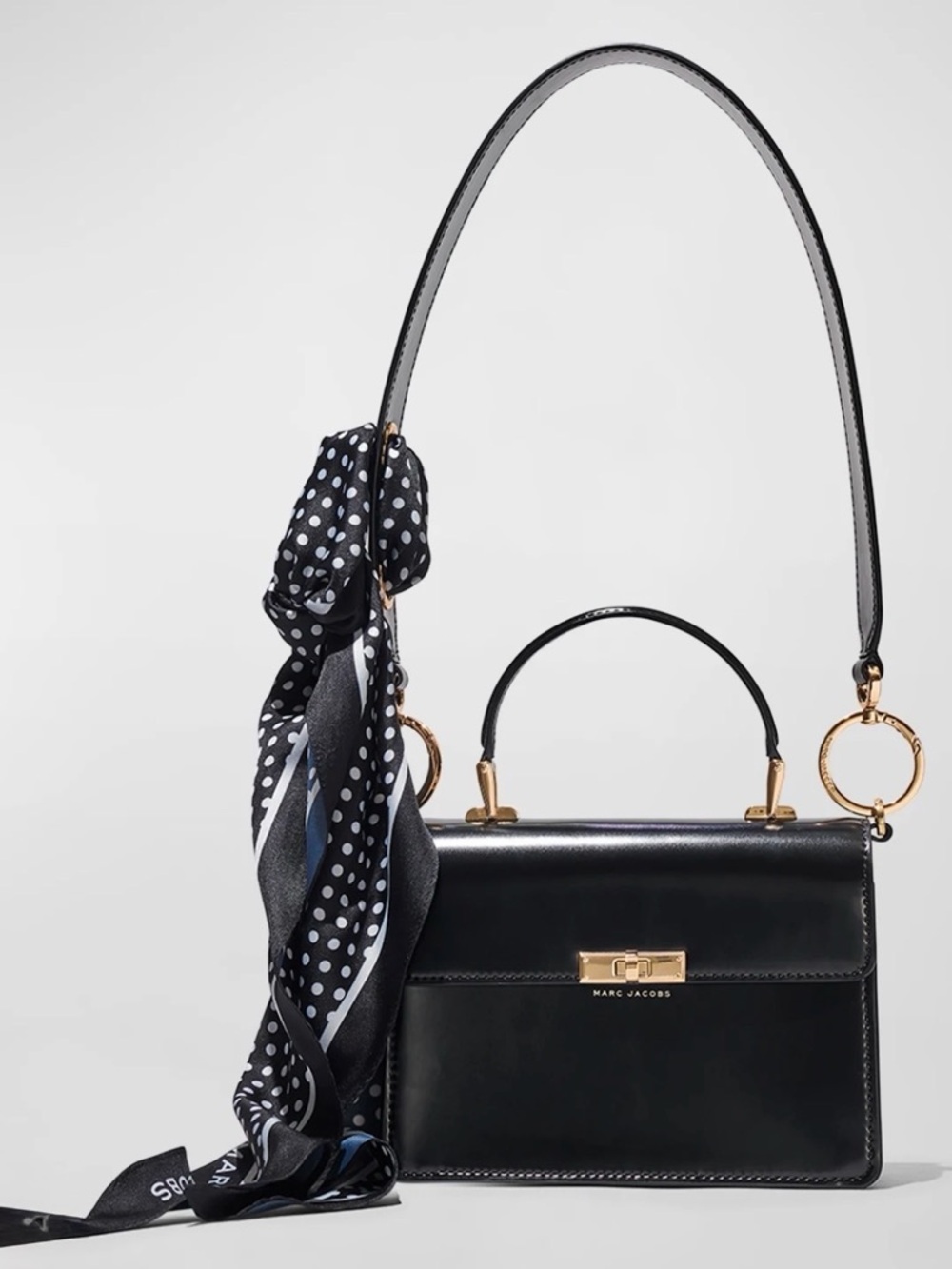 Marc Jacobs Downtown Leather Shoulder Bag W/ Scarf In Black/light Gold